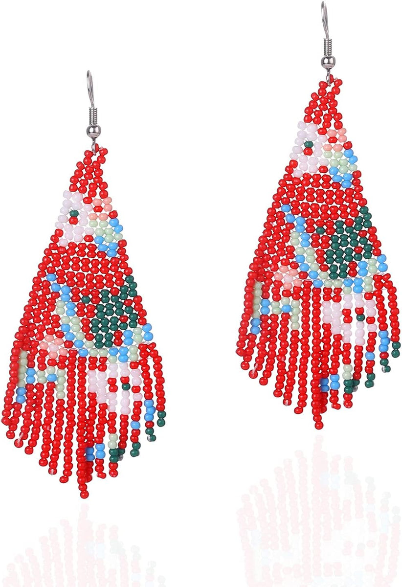 Long Beaded Tassel Earrings - Bohemian Tassel Beaded Earrings Original Mexican Tribe Beaded Earrings，Christmas and Gifts